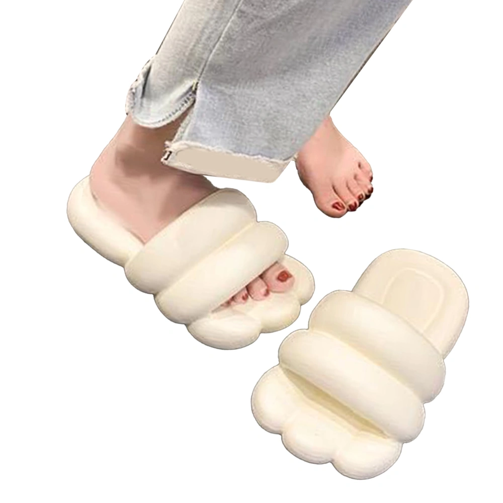 Thick Sole PVC Slipper Slip Proof Open Toe Pure Color Resilience PVC Slipper for Summer Couple White 36-37