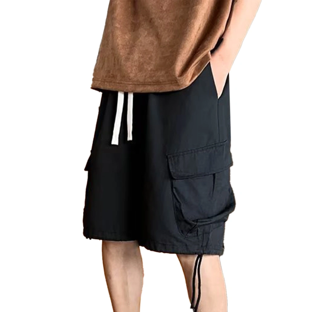 Men Cargo Shorts with Pockets and Drawstring Summer Loose Casual Shorts for Boys Black XL