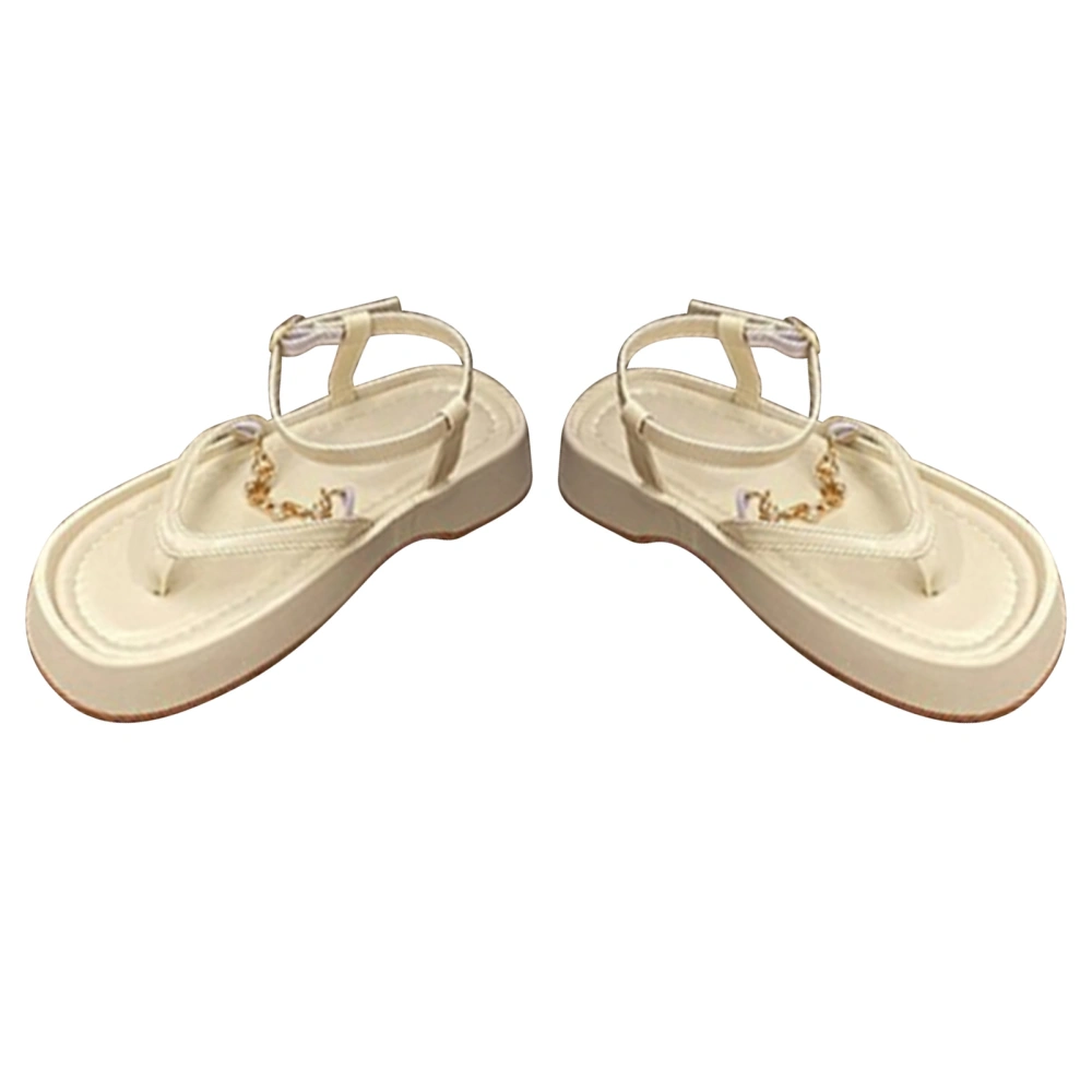 Thick Bottom Sandal Soft Lining Skid Resistant Stylish Women Flip Flops Sandals for Summer Dating Beach Beige 38