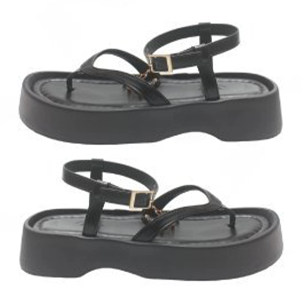 Thick Bottom Sandal Soft Lining Skid Resistant Stylish Women Flip Flops Sandals for Summer Dating Beach Black 38