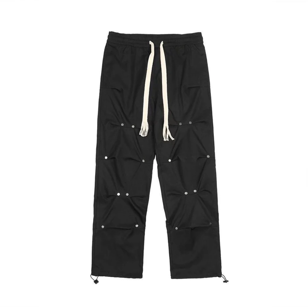 Unisex Long Cargo Pants High Waisted Drawstring Fashionable Casual Cargo Pants with Pockets for Daily Wear Black XL