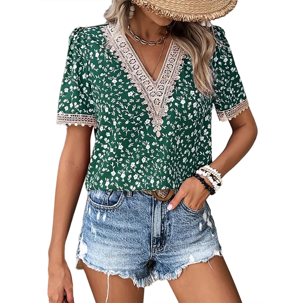 Women Top Short Sleeve V Neck Loose Casual Comfortable Blouse for Holiday Beach Party Green M