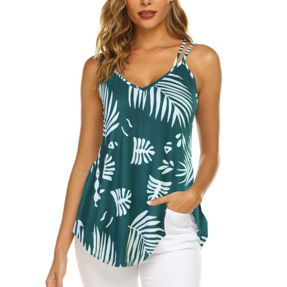 Loose Flowy Camisoles Tank Double Strap Sleeveless Casual Fitted Tank Top for Women Lady Girl Summer Green Printed S