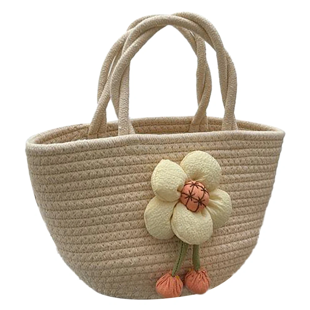 Women Handbag Portable Fashionable Elegant Casual Cotton Rope Woven Bag for Shopping Dating Beige Free Size