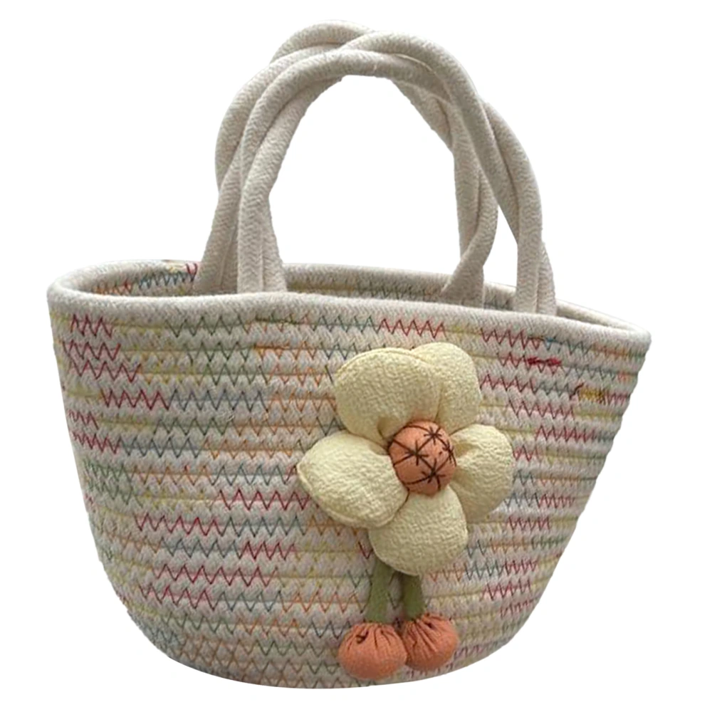 Women Handbag Portable Fashionable Elegant Casual Cotton Rope Woven Bag for Shopping Dating Multicolor Thread Free Size