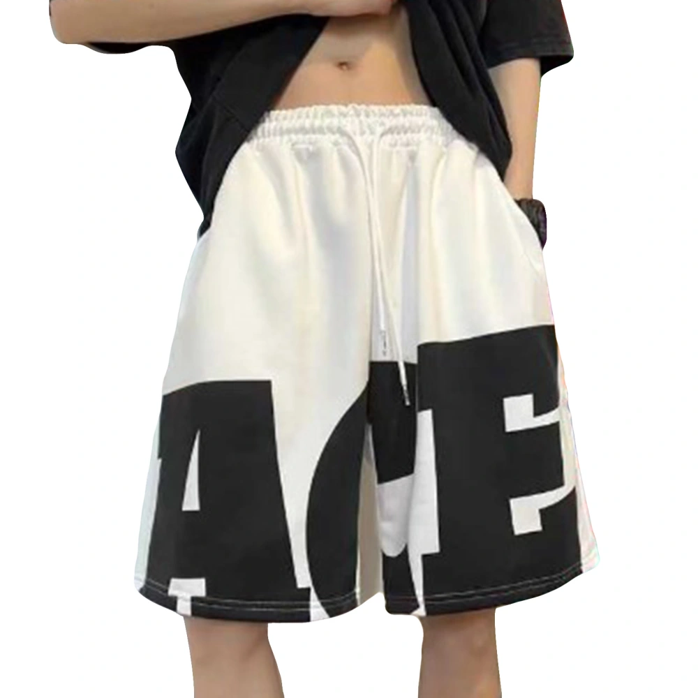 Men Wide Leg Shorts Polyester Straight Tube Loose Fitting Casual Summer Sports Clothing White L