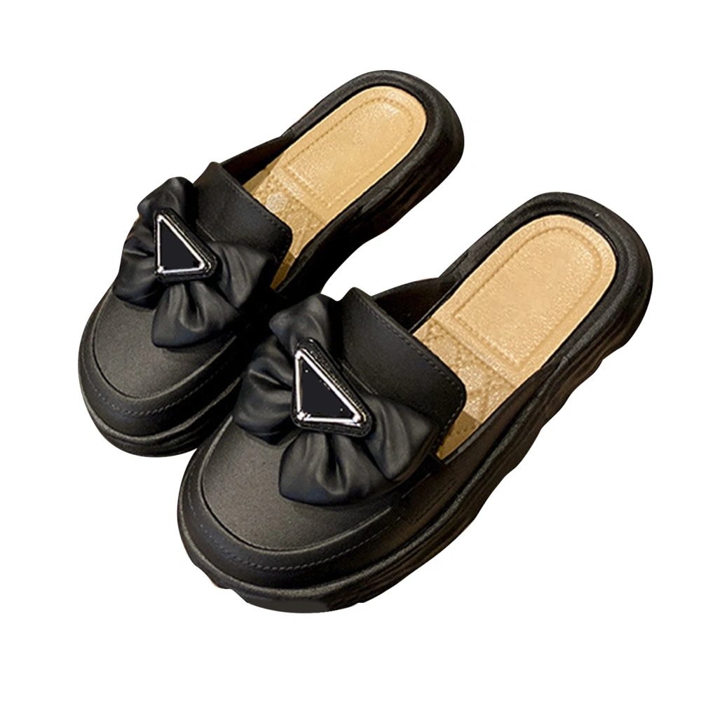 Women Mules Closed Toe Thick Soled Sandals Stylish Bowknot Style Summer Outdoor Sandals Black 38-39