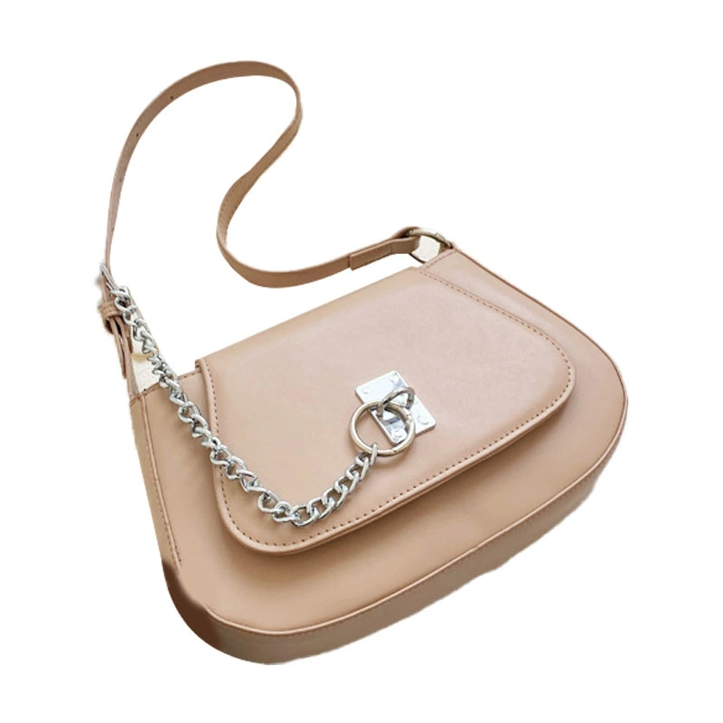 Women Shoulder Bag PU Fashionable Exquisite Chain Smooth Zipper Underarm Bag for Office Shopping Travel Khaki Free Size