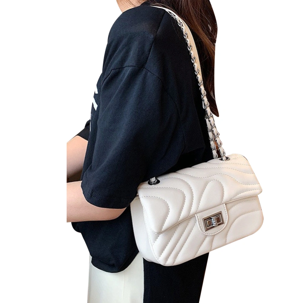 Women Chain Bag Mini Single Shoulder Pouch Fashion PU Messenger Bag for Business Shopping White Free Size