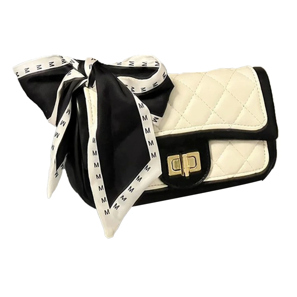 PU Leather Rhombic Messenger Bag Women Casual Fashionable Elegant Shoulder Bag for Office Work Black and White Free Size