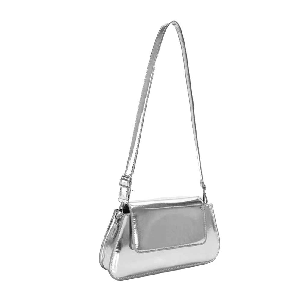 Single Shoulder Bag Patent Leather Shiny Leisure Style Female Shoulder Handbag for Daily Party White Free Size