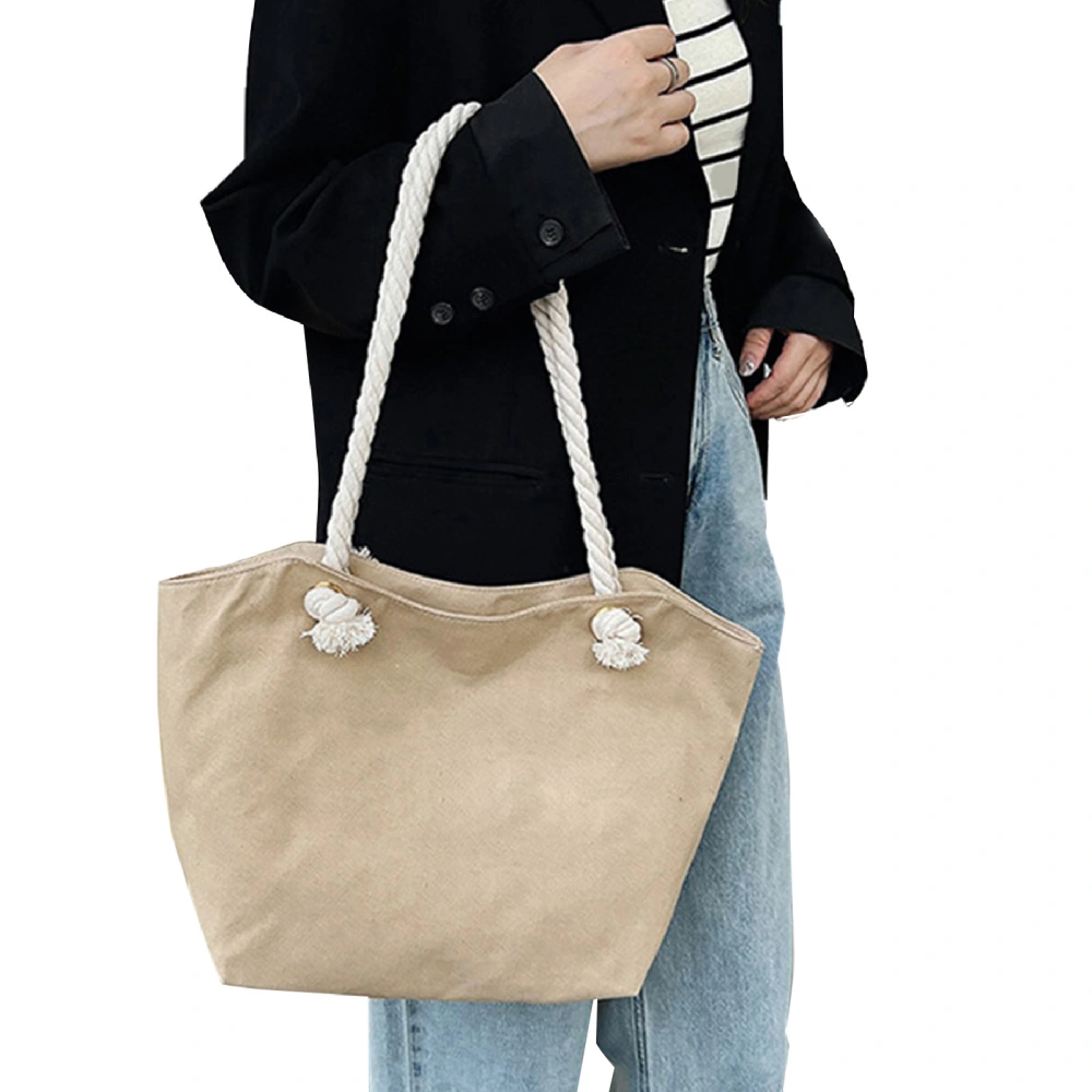 Canvas Beach Bag Letter Printed Shoulder Bag Large Capacity Handbag Simple Fashionable Bag Khaki Free Size