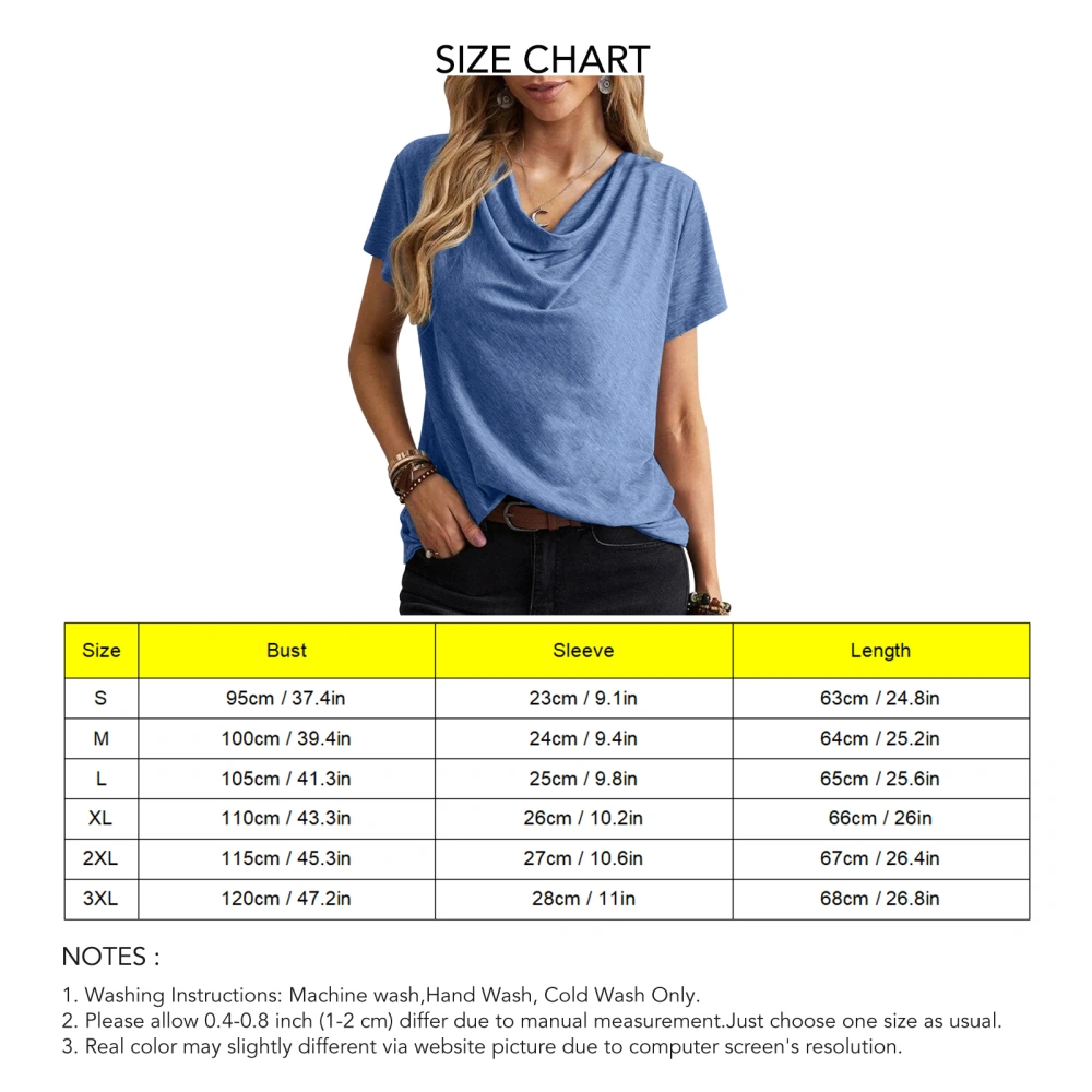 Women Casual Short Sleeve Top Fashion Cowl Neck T Shirt Comfy Classy Short Sleeve Blouse Blue XXL