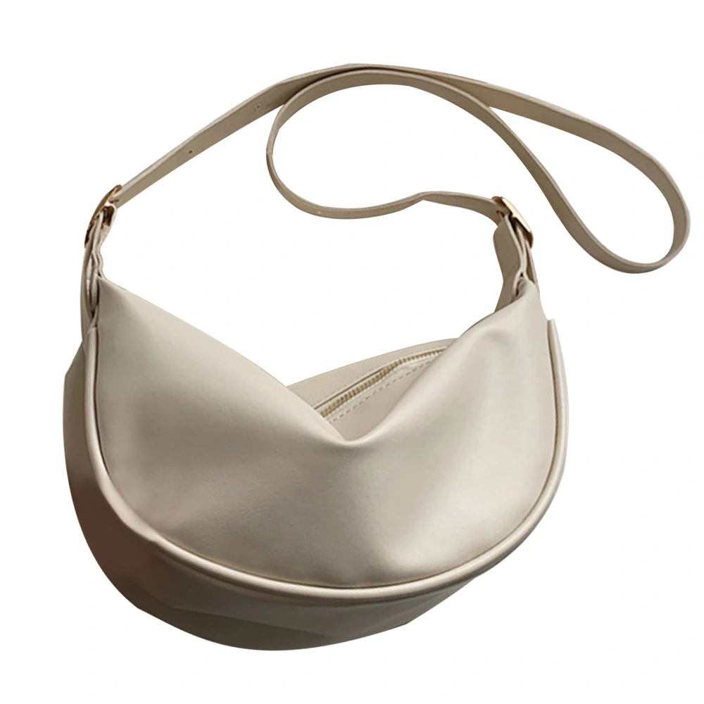 Women Shoulder Bag Small Pouch PU Leather Zipper Closure Sling Dumpling Bag for Female White Free Size