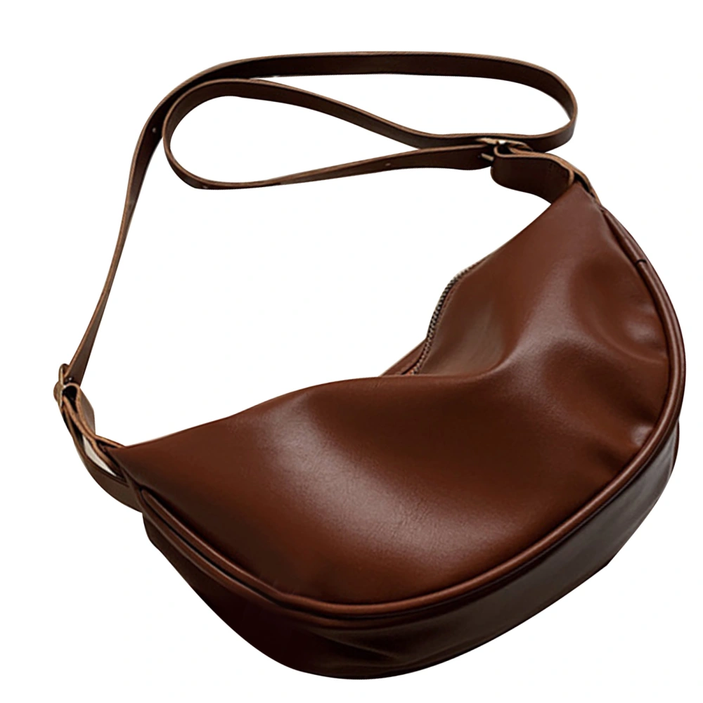 Women Shoulder Bag Small Pouch PU Leather Zipper Closure Sling Dumpling Bag for Female Brown Free Size