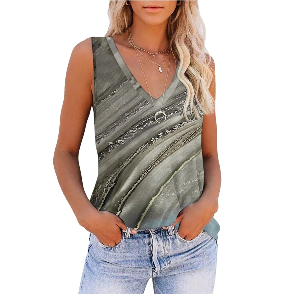 Women Tank Top Summer Loose Sleeveless Deep V Neck Marbling Print Tank Top for Female Grey XL