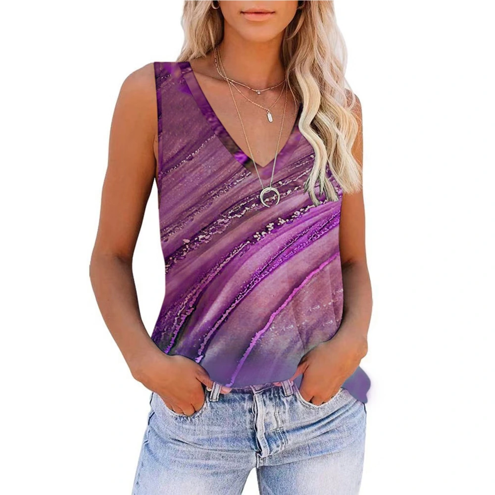 Women Tank Top Summer Loose Sleeveless Deep V Neck Marbling Print Tank Top for Female Purple M