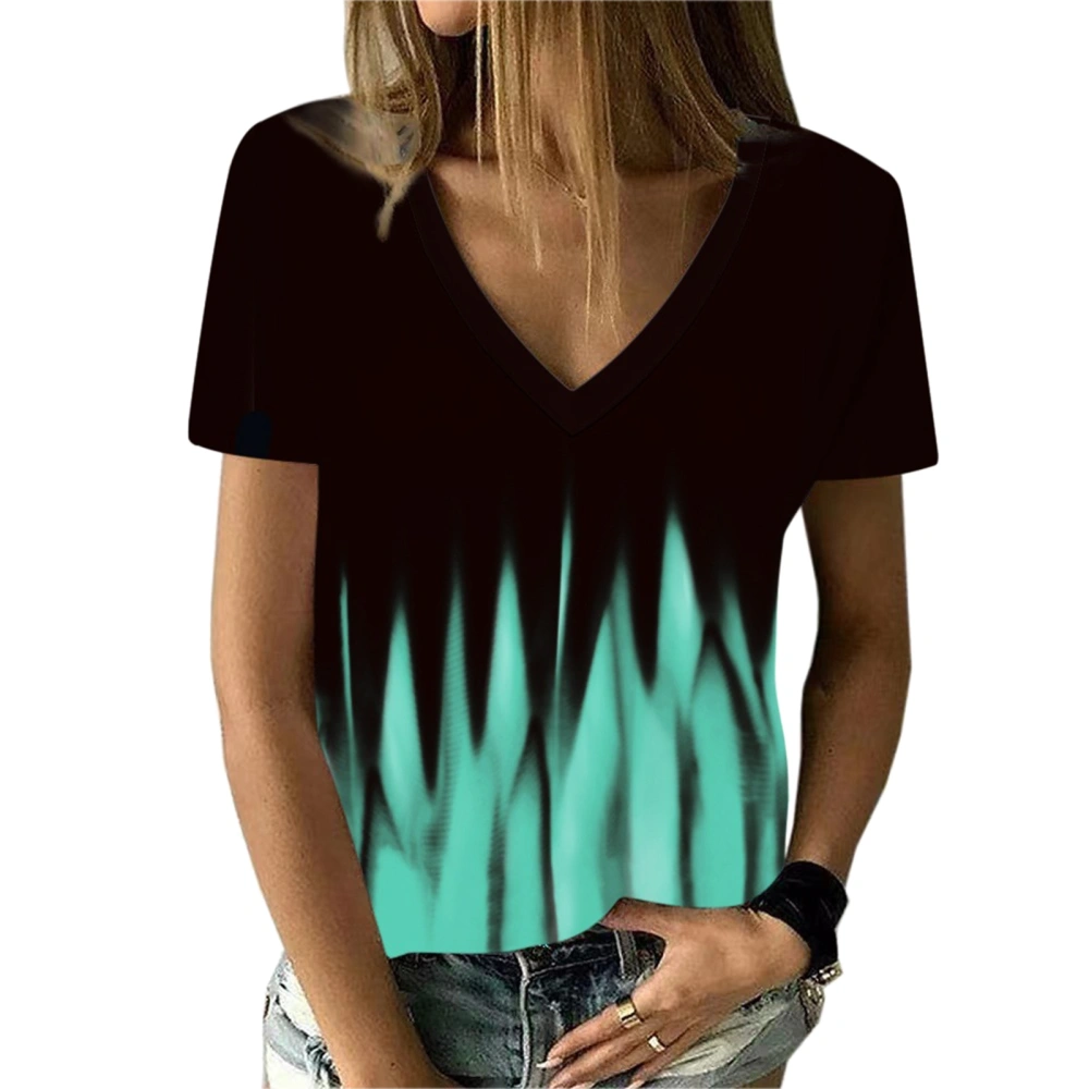 Women Short Sleeve T Shirt V Neck Graphic Print Casual Loose Fit Trendy Summer Basic Top Green XL