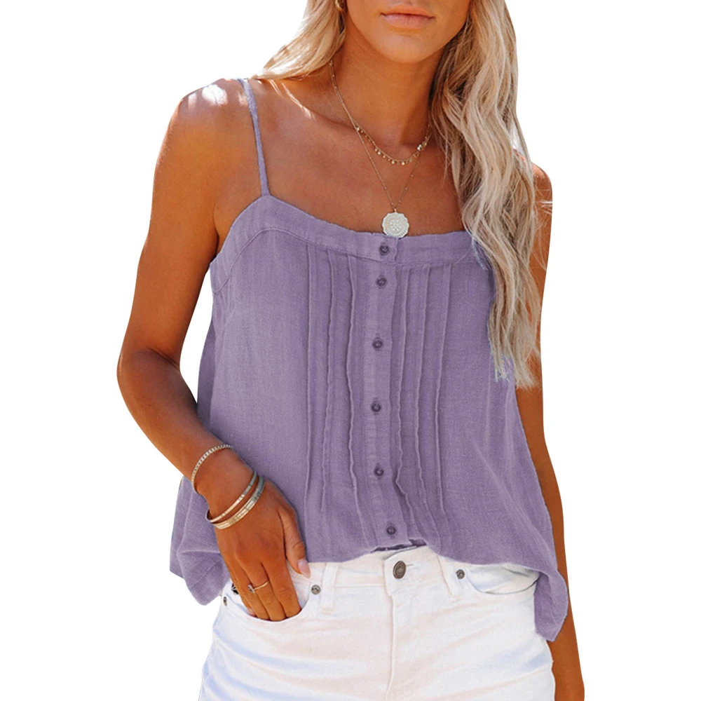 Women Camisole Tank Top Spaghetti Strap Button Front Backless Casual Sleeveless T Shirt Light Purple M