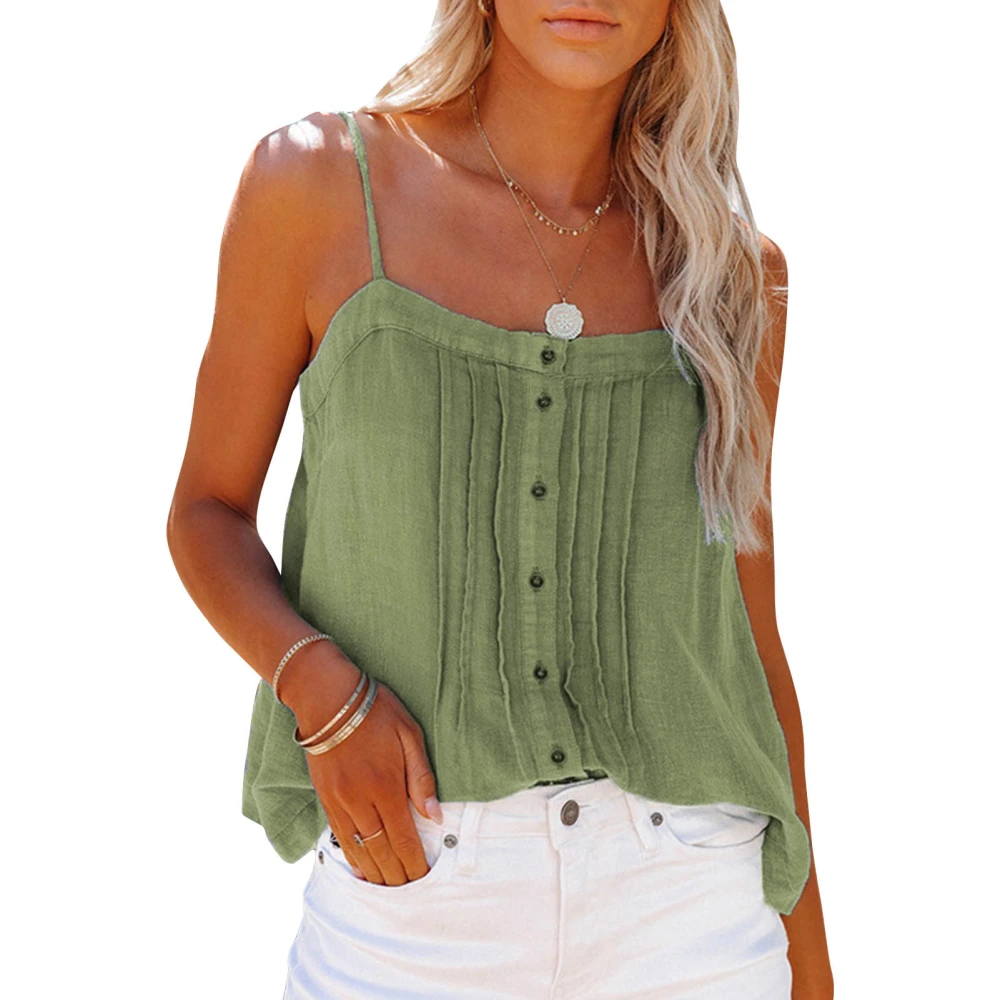 Women Camisole Tank Top Spaghetti Strap Button Front Backless Casual Sleeveless T Shirt OD Green S