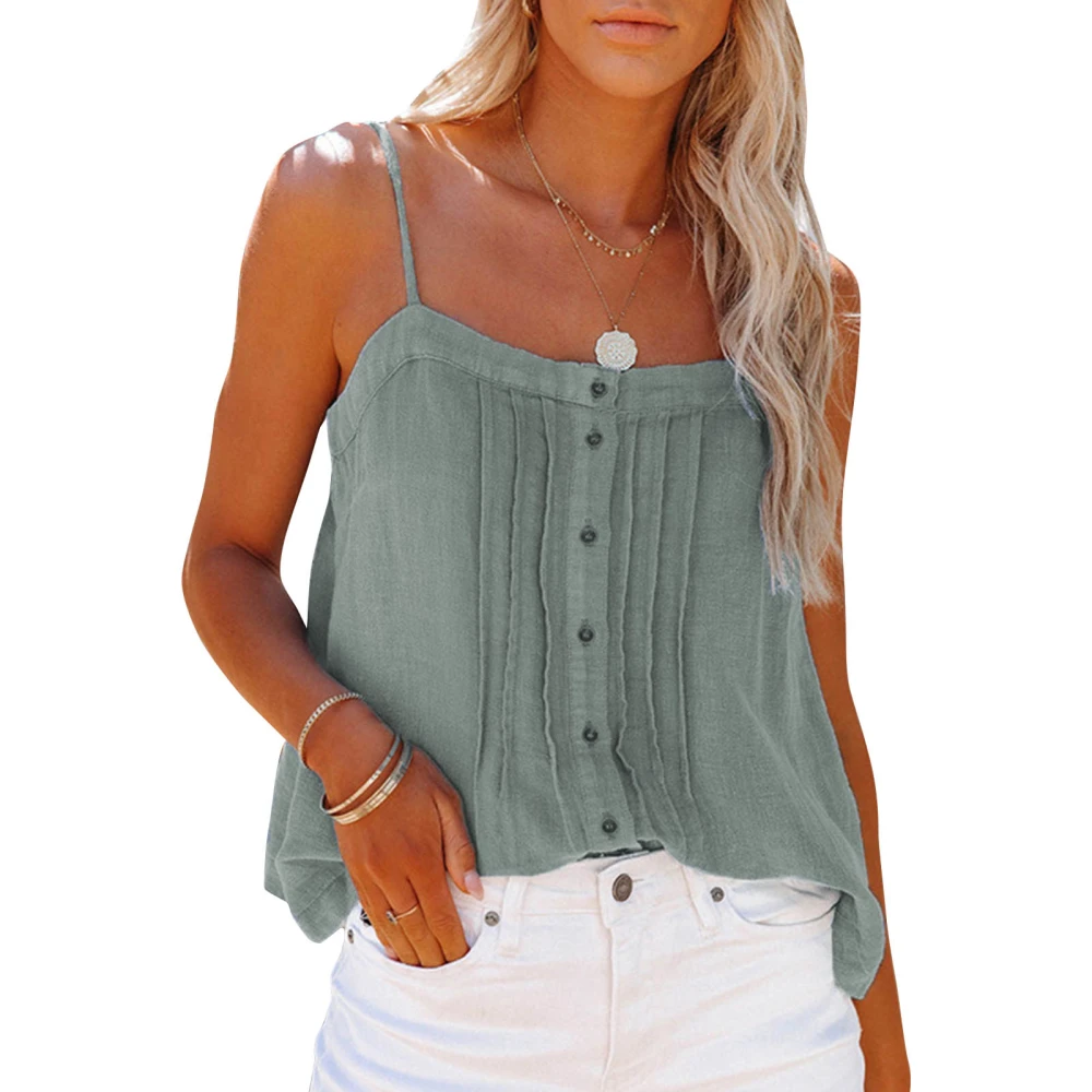 Women Camisole Tank Top Spaghetti Strap Button Front Backless Casual Sleeveless T Shirt Grey M