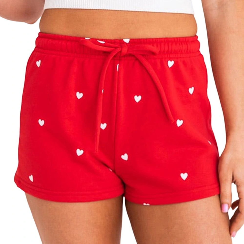 Womens Summer Casual Love Printed Shorts Drawstring Elastic Waist Comfy Shorts Pants Red L