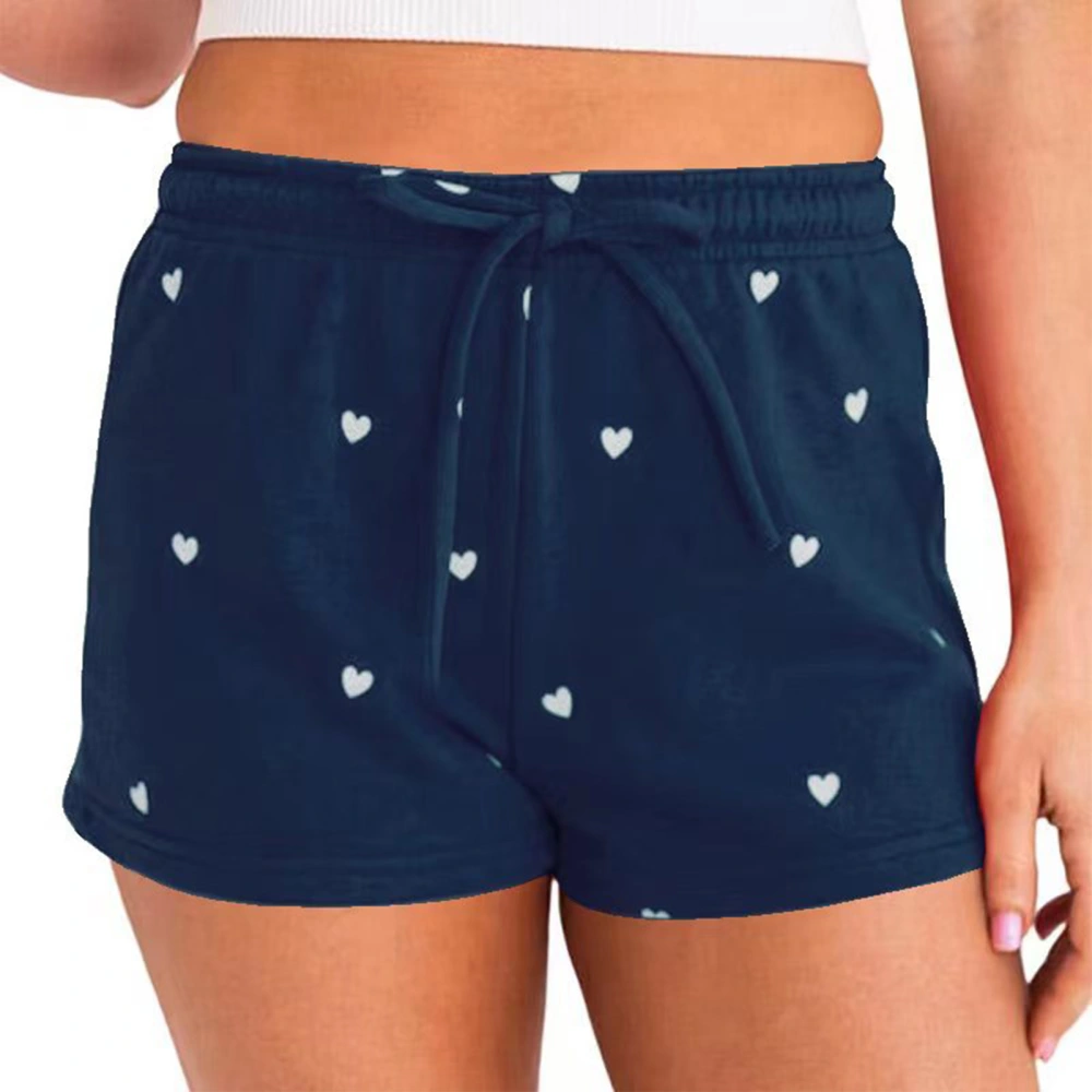 Womens Summer Casual Love Printed Shorts Drawstring Elastic Waist Comfy Shorts Pants Blue L