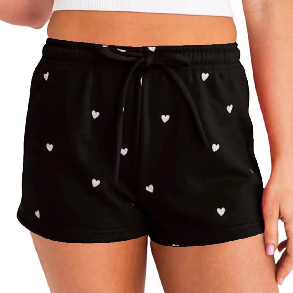 Womens Summer Casual Love Printed Shorts Drawstring Elastic Waist Comfy Shorts Pants Black XXL