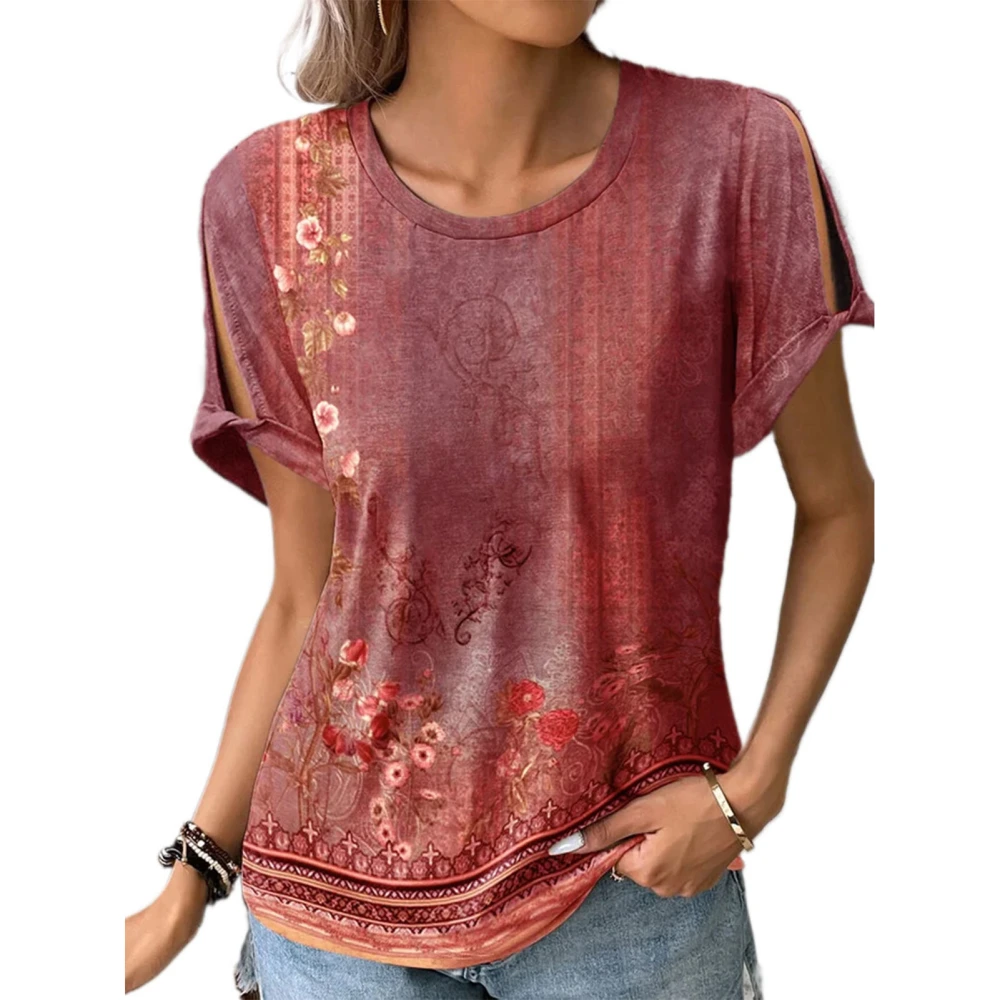 Women Short Sleeve Tops Casual Comfort Round Neck Fashion Printed Blouse for Working Dating Red 5XL