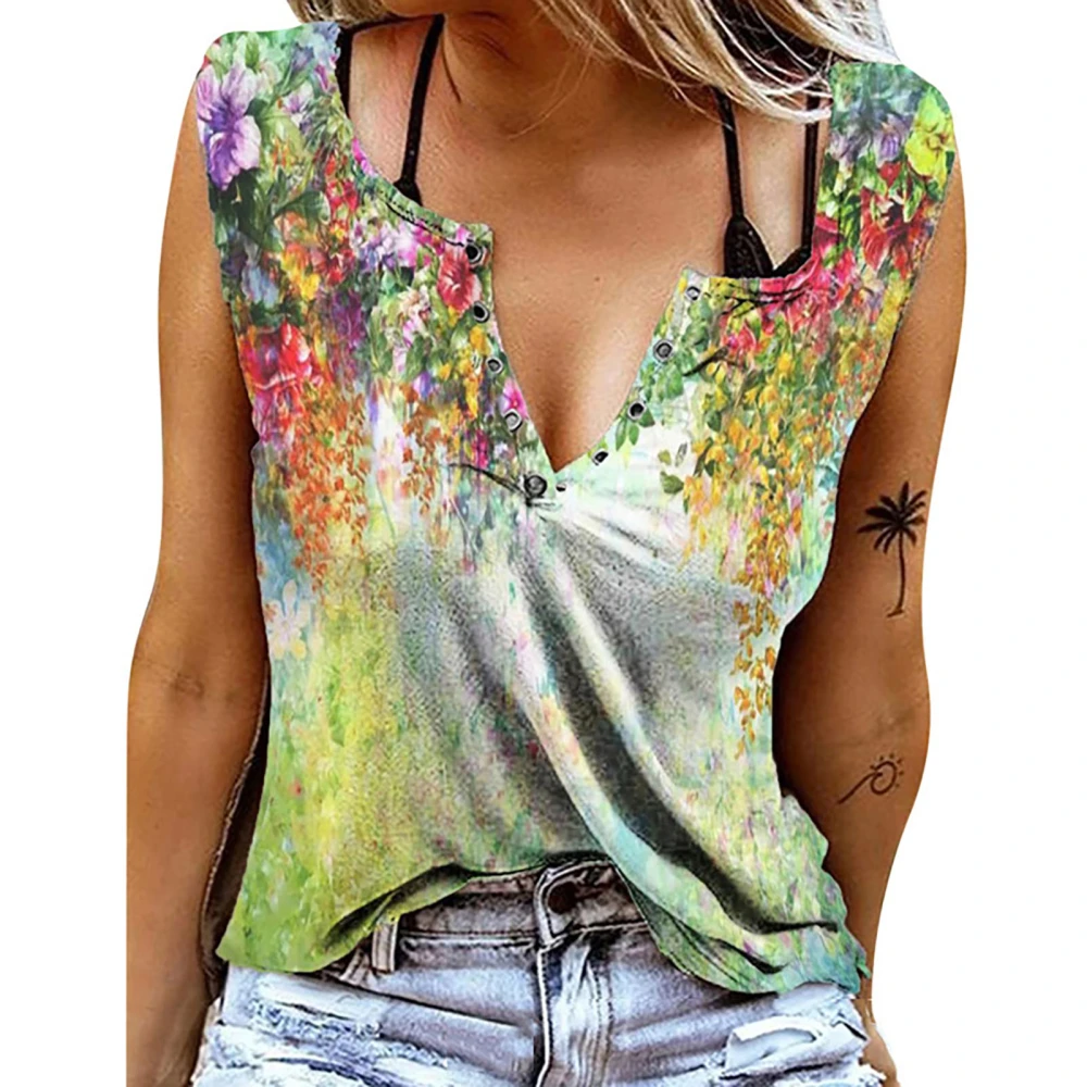 Sleeveless V Neckline Blouse Printed Loose Fitted Sleeveless Blouse Tank Shirt for Women Lady Girl Type 2 XXL