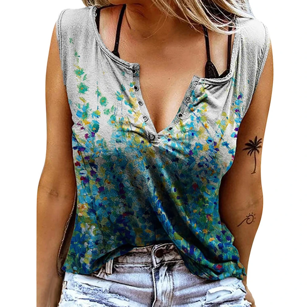 Sleeveless V Neckline Blouse Printed Loose Fitted Sleeveless Blouse Tank Shirt for Women Lady Girl Type 5 XL