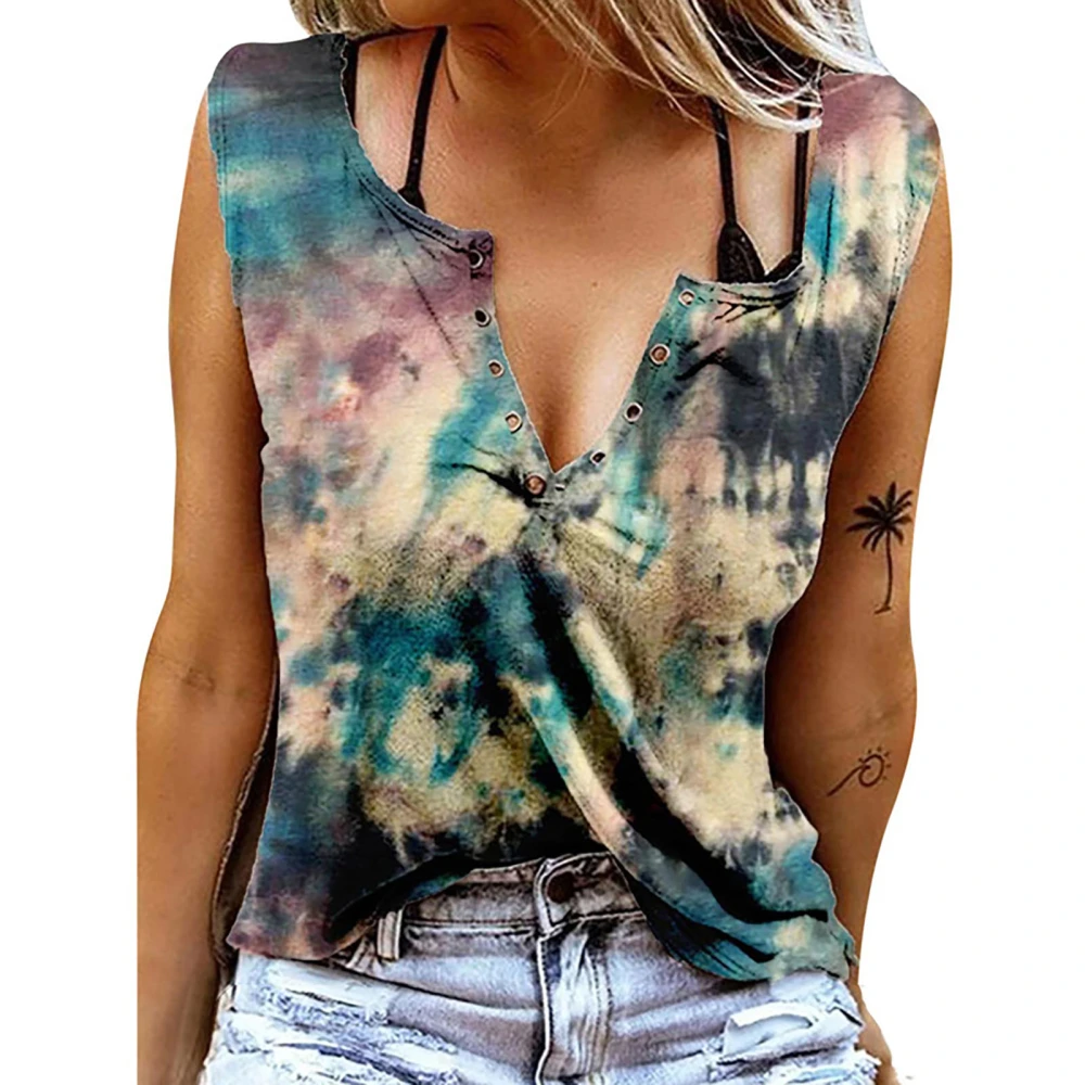 Sleeveless V Neckline Blouse Printed Loose Fitted Sleeveless Blouse Tank Shirt for Women Lady Girl Type 6 M