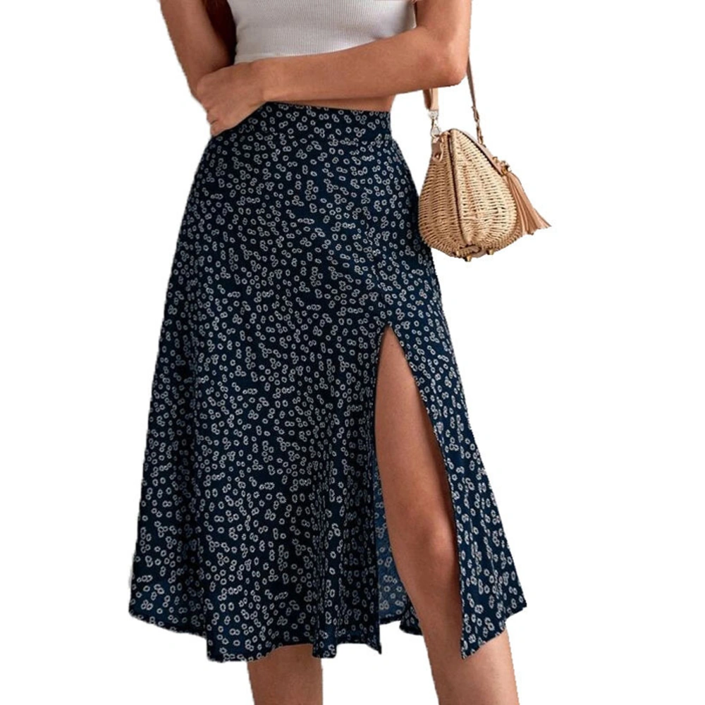 Floral Pattern Skirt Split Stylish Casual Comfortable Skirt for Holiday Beach Party Blue XXL