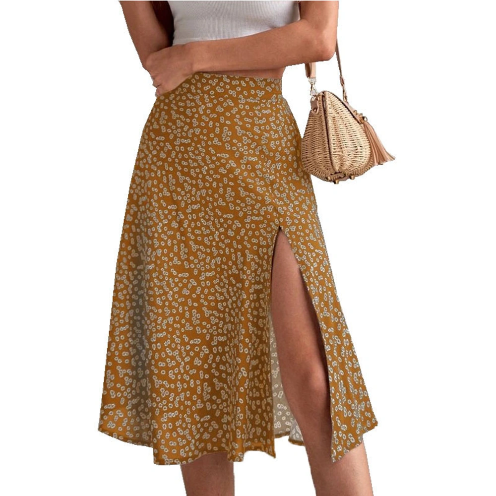 Floral Pattern Skirt Split Stylish Casual Comfortable Skirt for Holiday Beach Party Yellow XXL