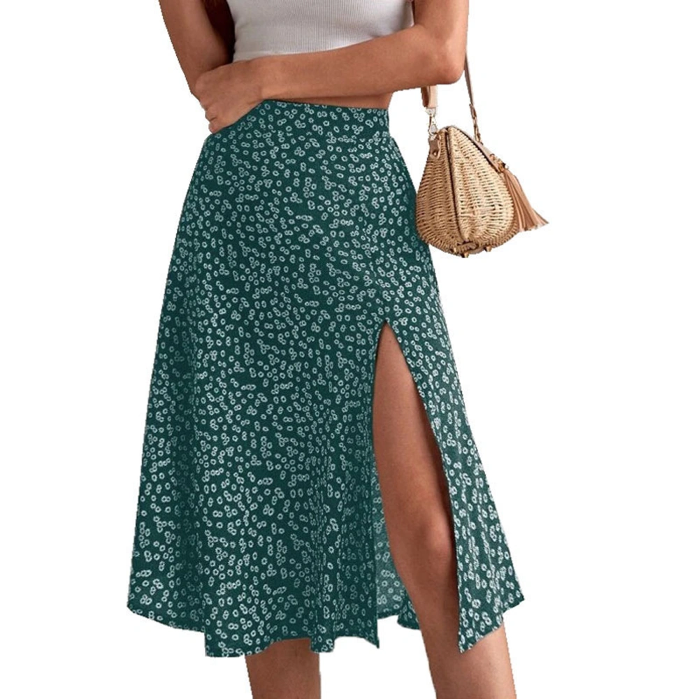 Floral Pattern Skirt Split Stylish Casual Comfortable Skirt for Holiday Beach Party Green XL