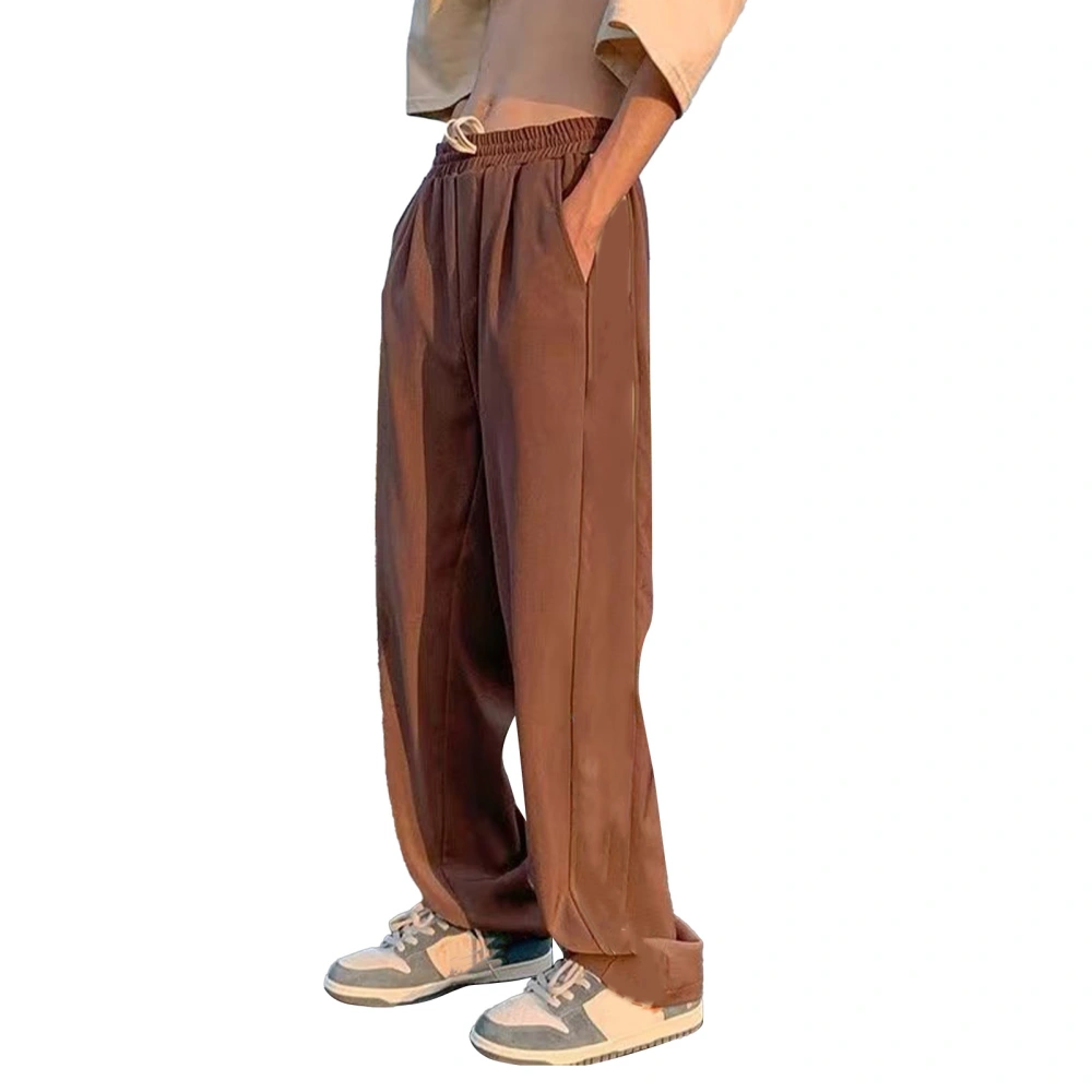 Men Sweatpants Stylish Skin Friendly Soft Touch Wide Long Leg Pants for Running Vacation Travel Brown XL