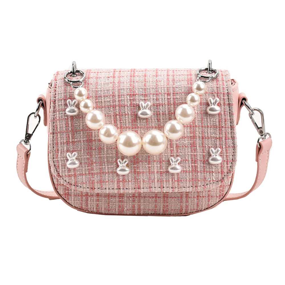 Shoulder Bag Fake Pearl Handle PU Leather Bunny Shape Decoration Messenger Bag for Women Lady Pink Free Size