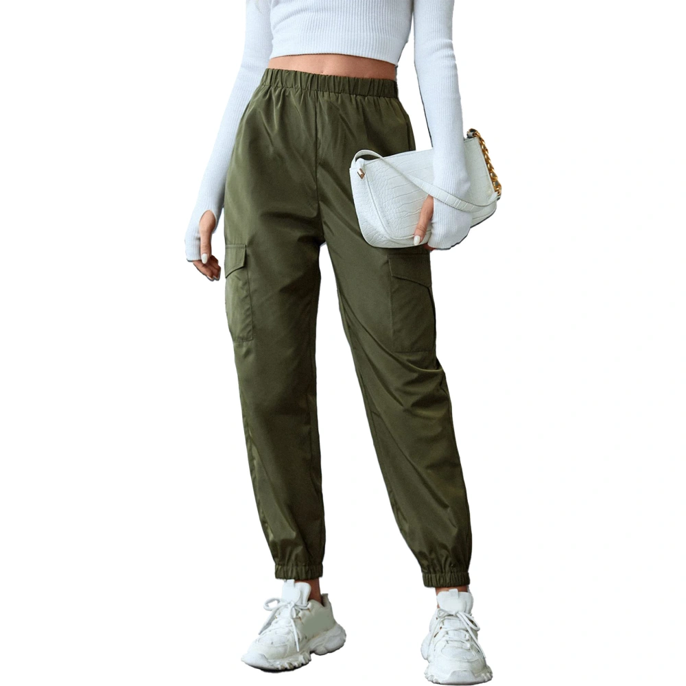 Womens Joggers Ankle Cuff Cargo Pocket Elastic Pure Color High Waist Women Sweatpants for Party Sports Office OD Green XXL