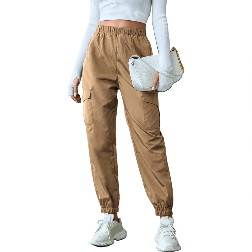 Womens Joggers Ankle Cuff Cargo Pocket Elastic Pure Color High Waist Women Sweatpants for Party Sports Office Khaki XL