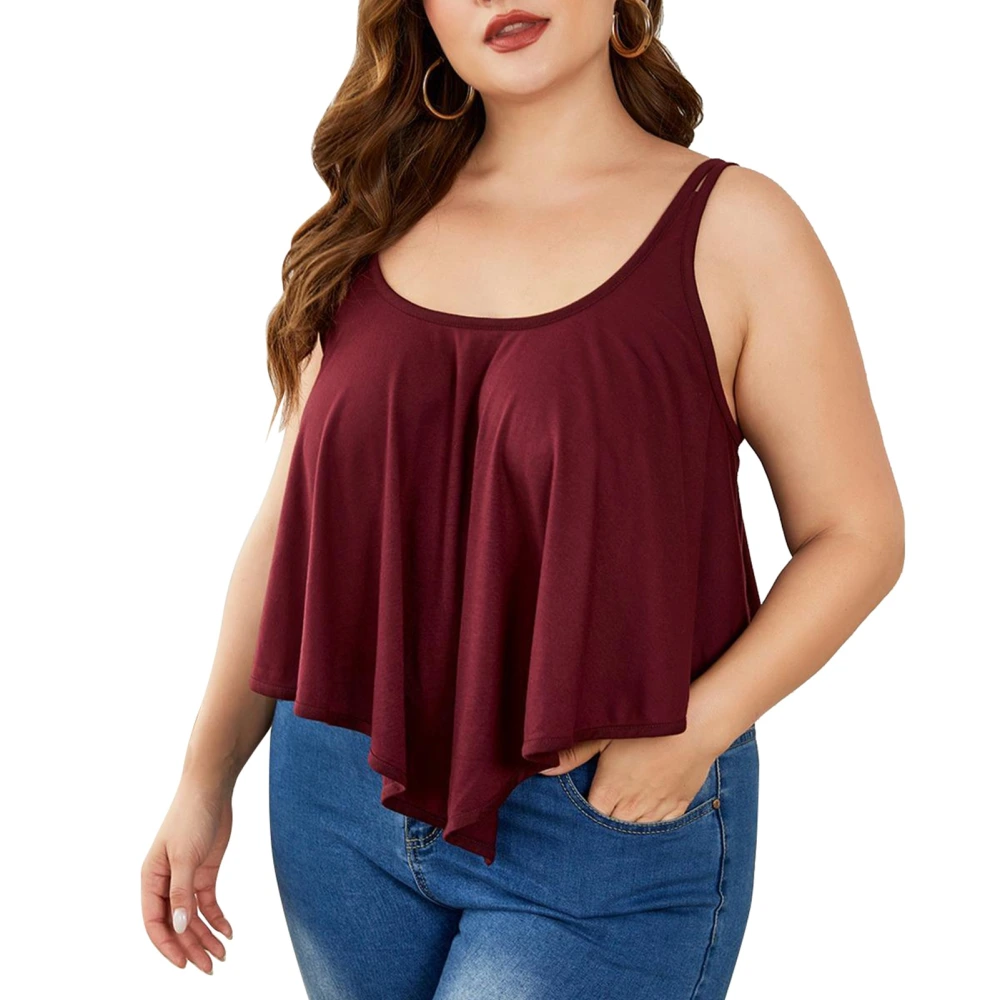 Women Tank Top Round Neck Irregular Hem Adjust Straps Backless Loose Fitting Summer Sleeveless Vest Wine Red 2XL