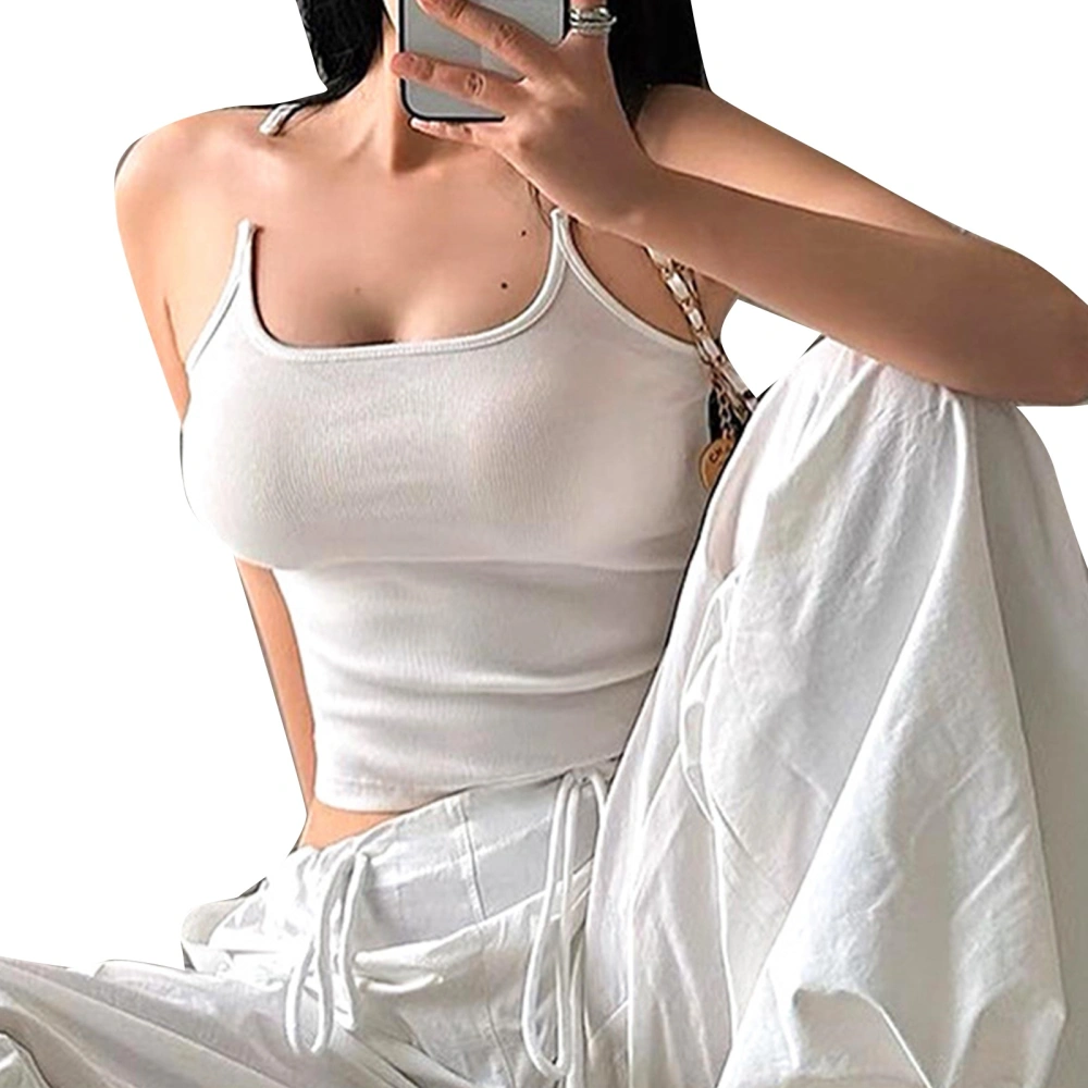 Spaghetti Strappy Tank Top Stylish Slim Fit Women Summer Top for Street Dating Travel Beach White M