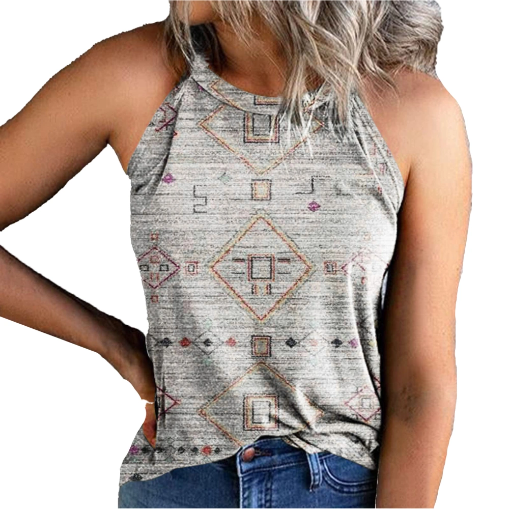 Halter Neck Tank Top Women Summer Casual Stylish Crewneck Print Sleeveless Shirt for Beach Party Grey XXL