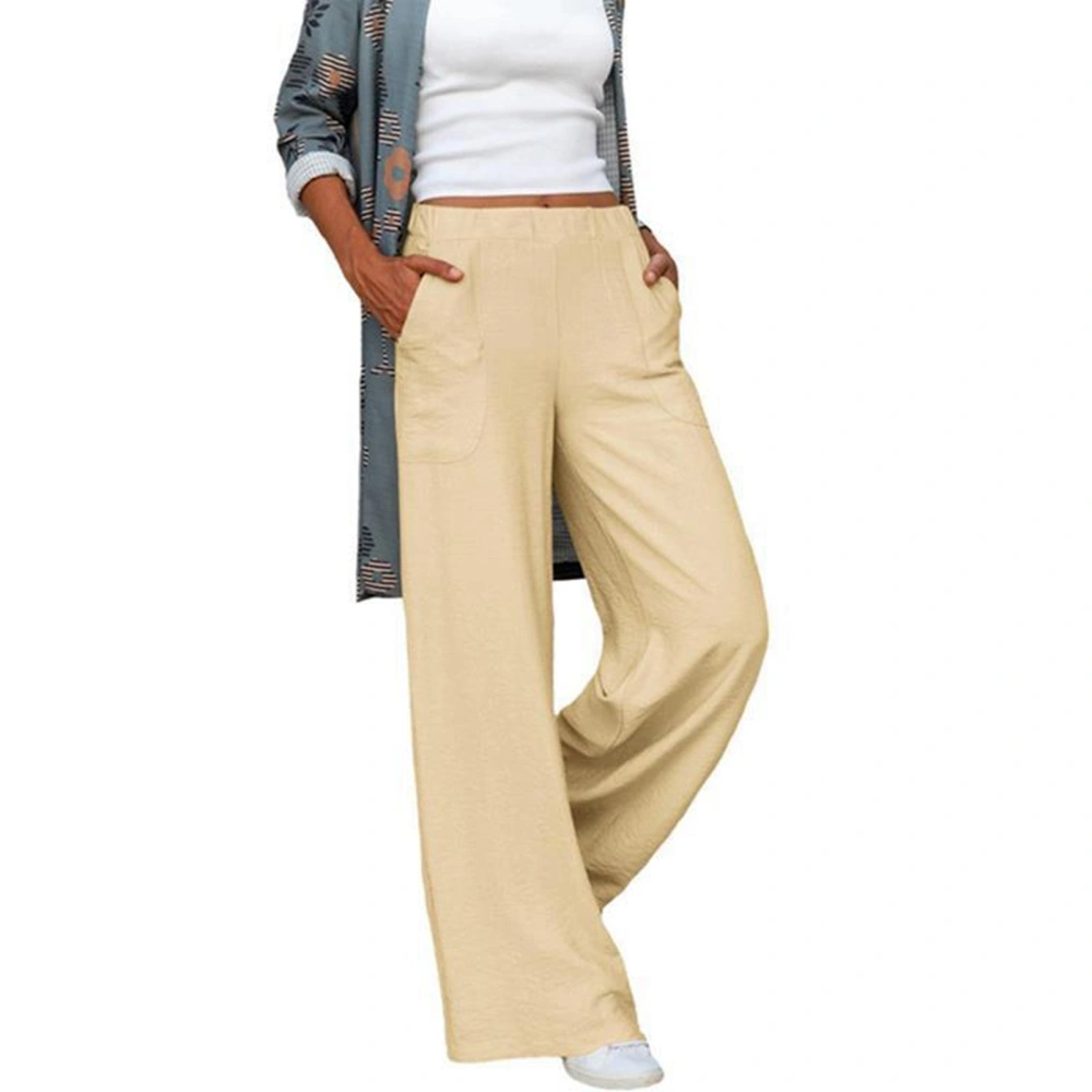 Women Wide Leg Lounge Pants Side Pockets Mid Rise Elastic Waist Loose Fit Comfy Casual Slacks Pants Apricot XL