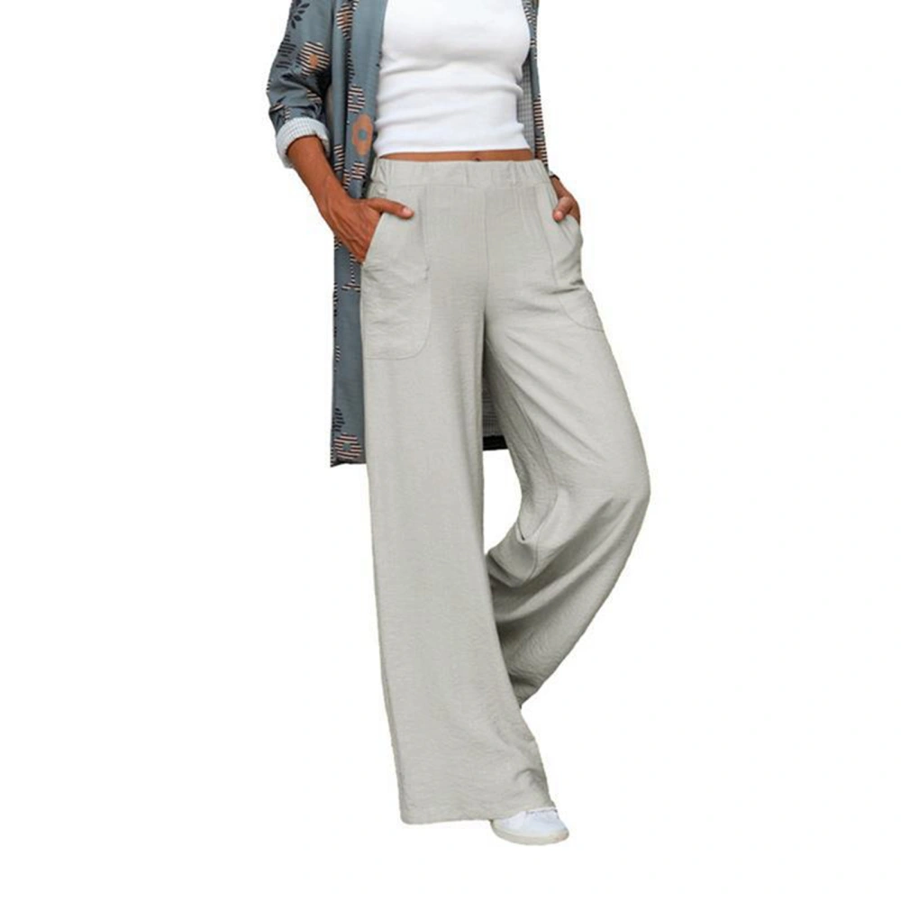 Women Wide Leg Lounge Pants Side Pockets Mid Rise Elastic Waist Loose Fit Comfy Casual Slacks Pants Light Gray M