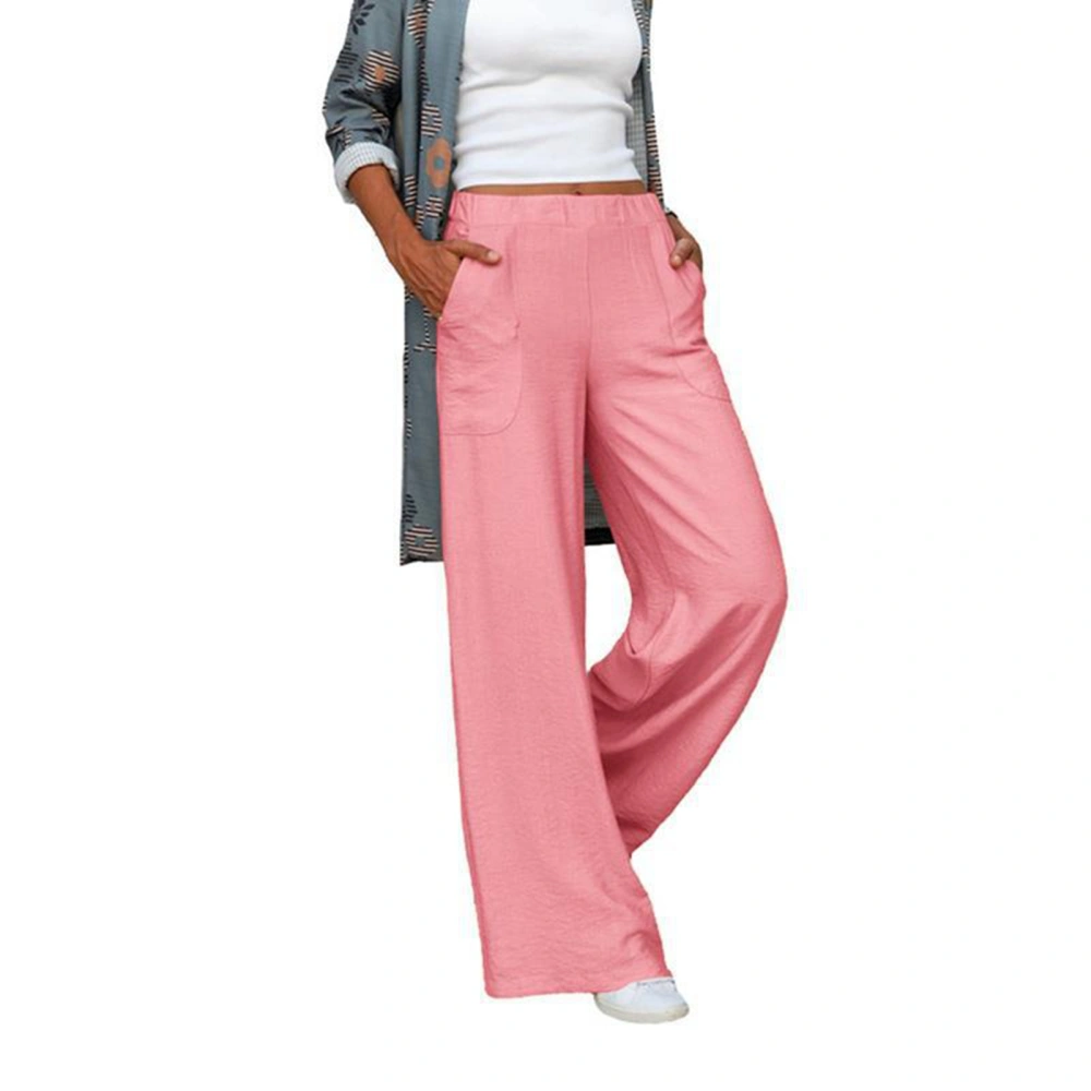 Women Wide Leg Lounge Pants Side Pockets Mid Rise Elastic Waist Loose Fit Comfy Casual Slacks Pants Pink XL