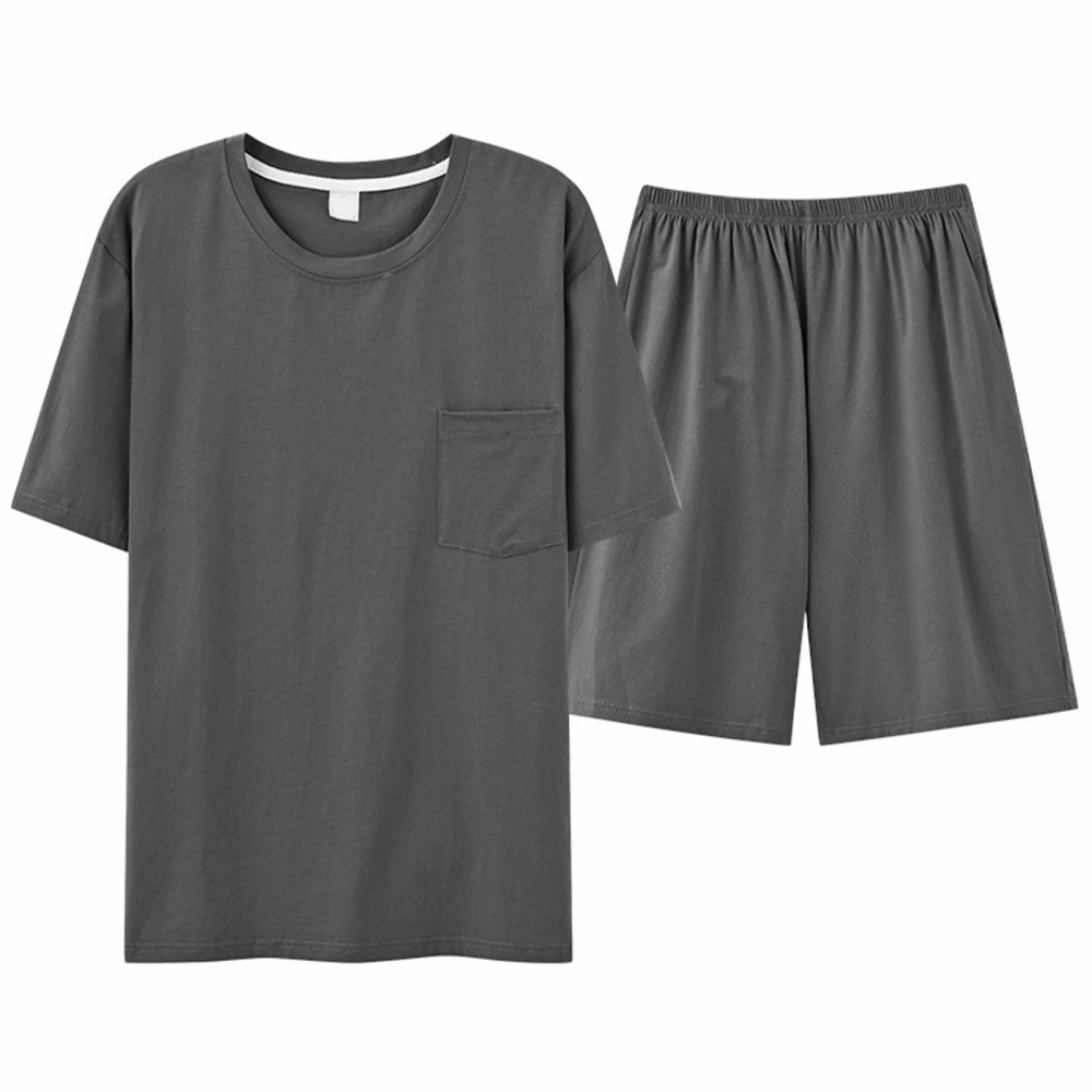 Men Short Sleeved Pajama Nightwear Grey Artificial Fibre Soft Summer Shirt and Short Pants Sleepwear Lounge Set Grey XXL