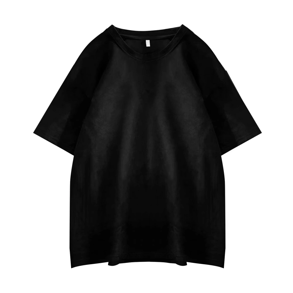 Men Short Sleeve T Shirt Round Neck Stylish Print Loose Fit Soft Cotton Skin Friendly Summer Top Black L