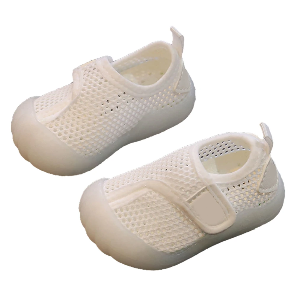 Toddler First Walking Shoes Safe Anti Slip Soft Sole Breathable Mesh Baby Slip On for Home Bedroom White 19 EU Size(5.1in)