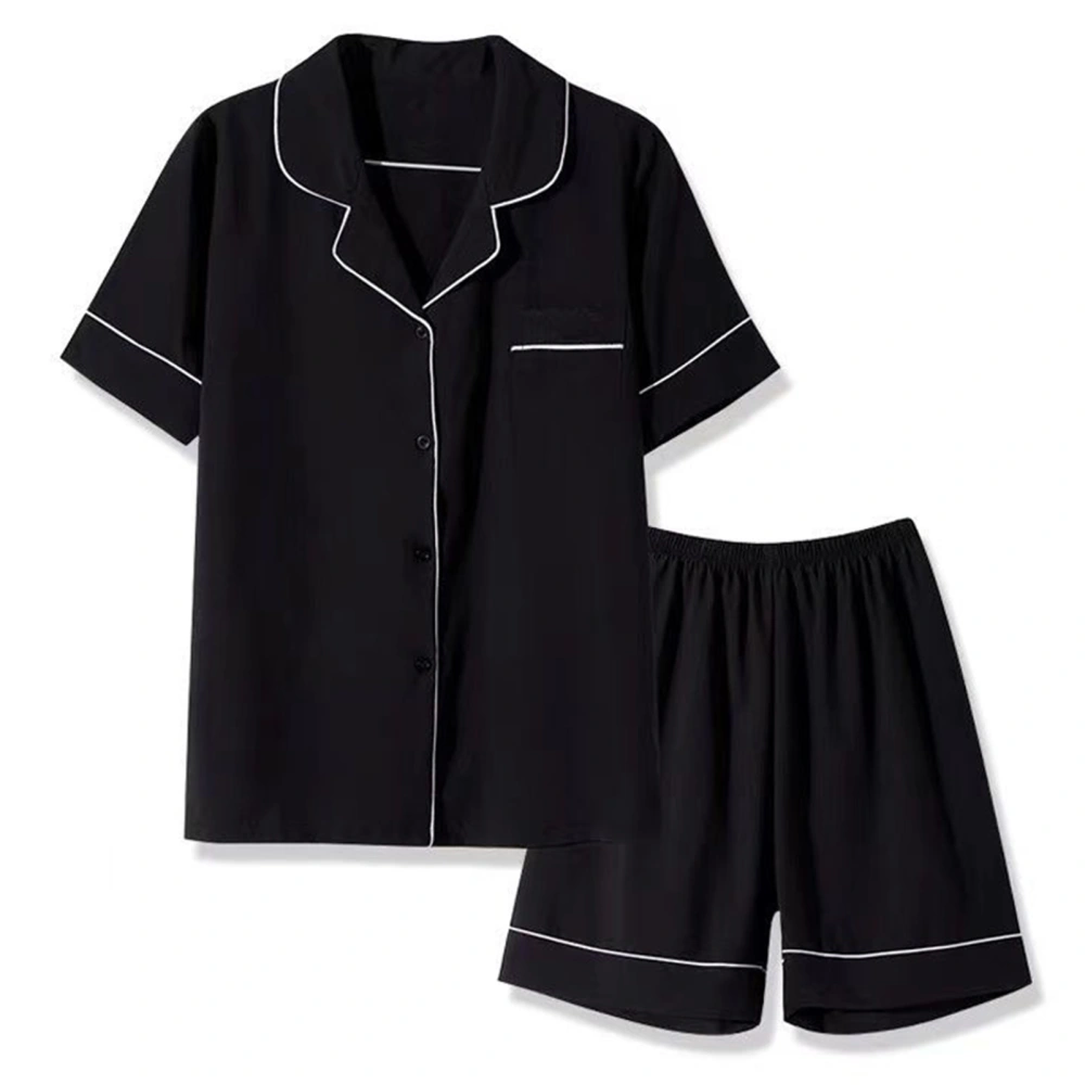 Women Pajama Set Two Piece Sleepwear Button Down Short Sleeve Lounge Nightwear for Summer Black M