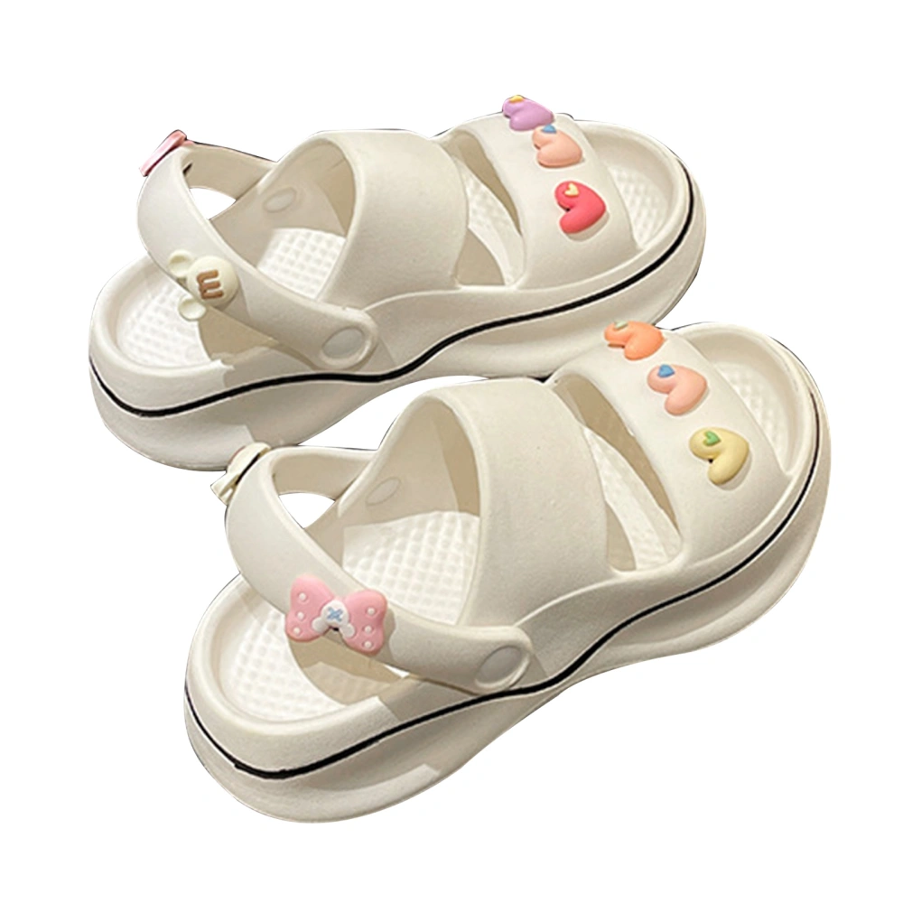 Cartoon Sandals EVA Thick Bottom Lovely Heart Slip Resistant Comfortable Lightweight Slipper for Home Hotel White 35-36